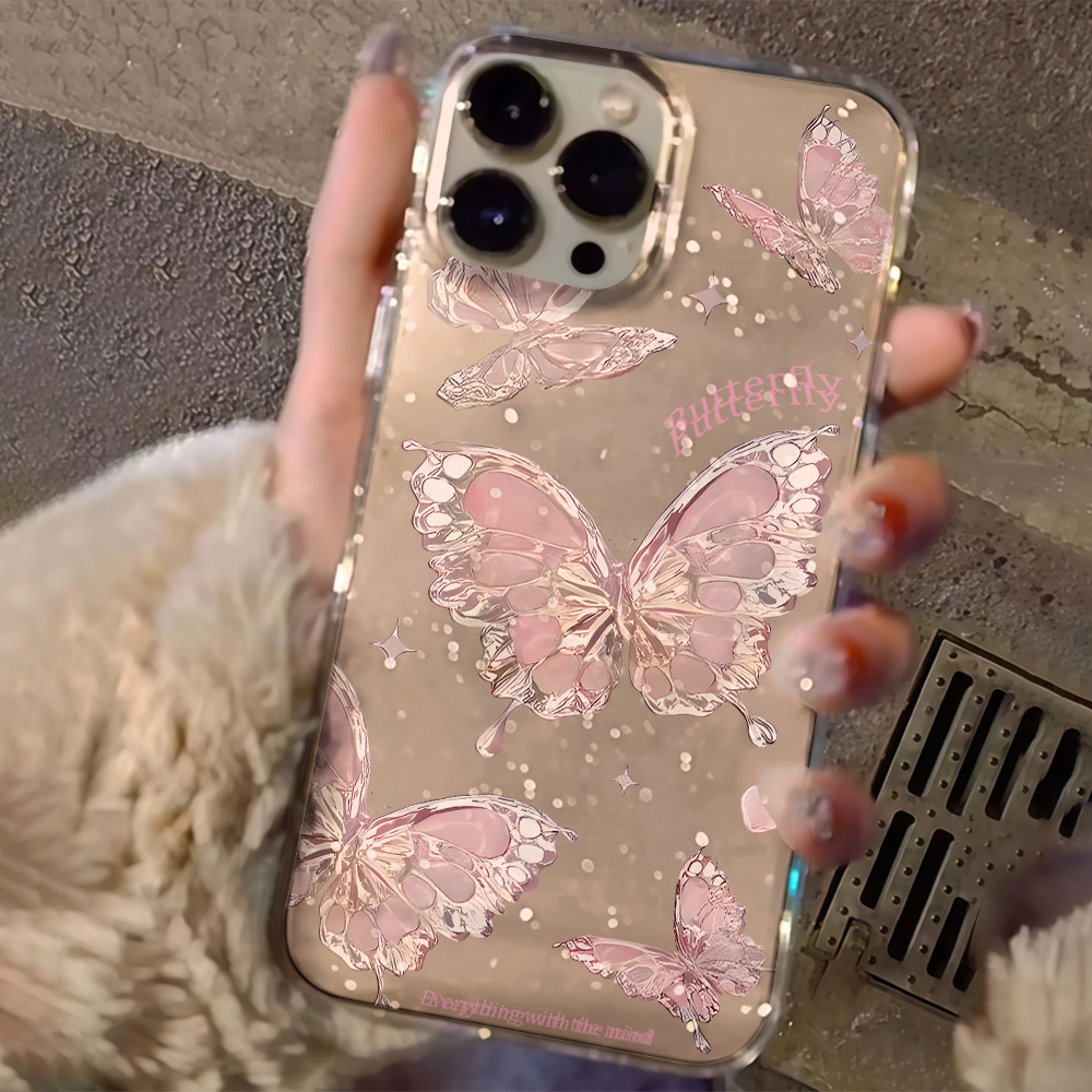 Pink Butterfly Clear Glitter P - Clear Shockproof Bumper Case recension och pris