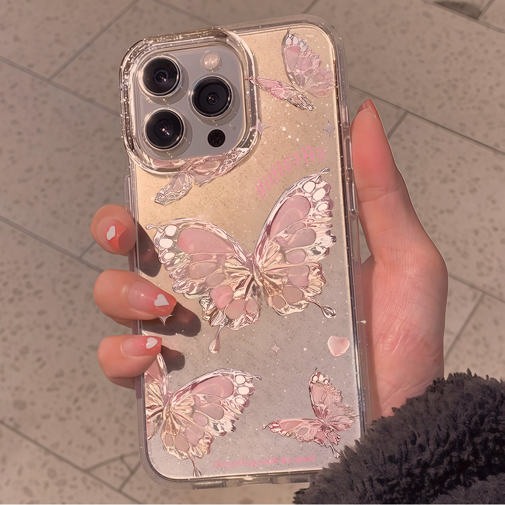 Pink Butterfly Clear Glitter P - Clear Shockproof Bumper Case recension och pris